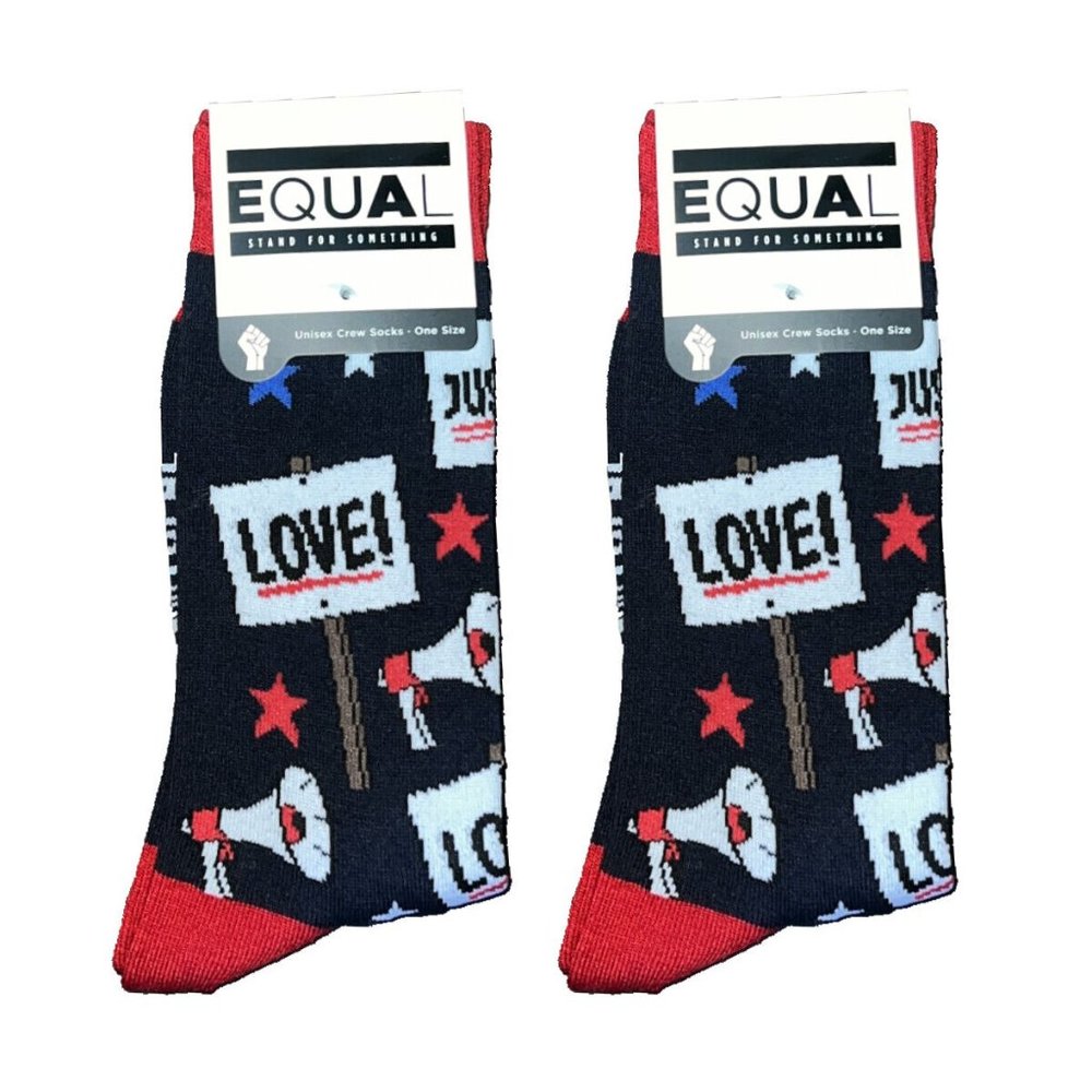 2 PAIRS EQUAL Stand For Something MLK, Malcolm X, & Love Unisex Crew Socks 1SIZE